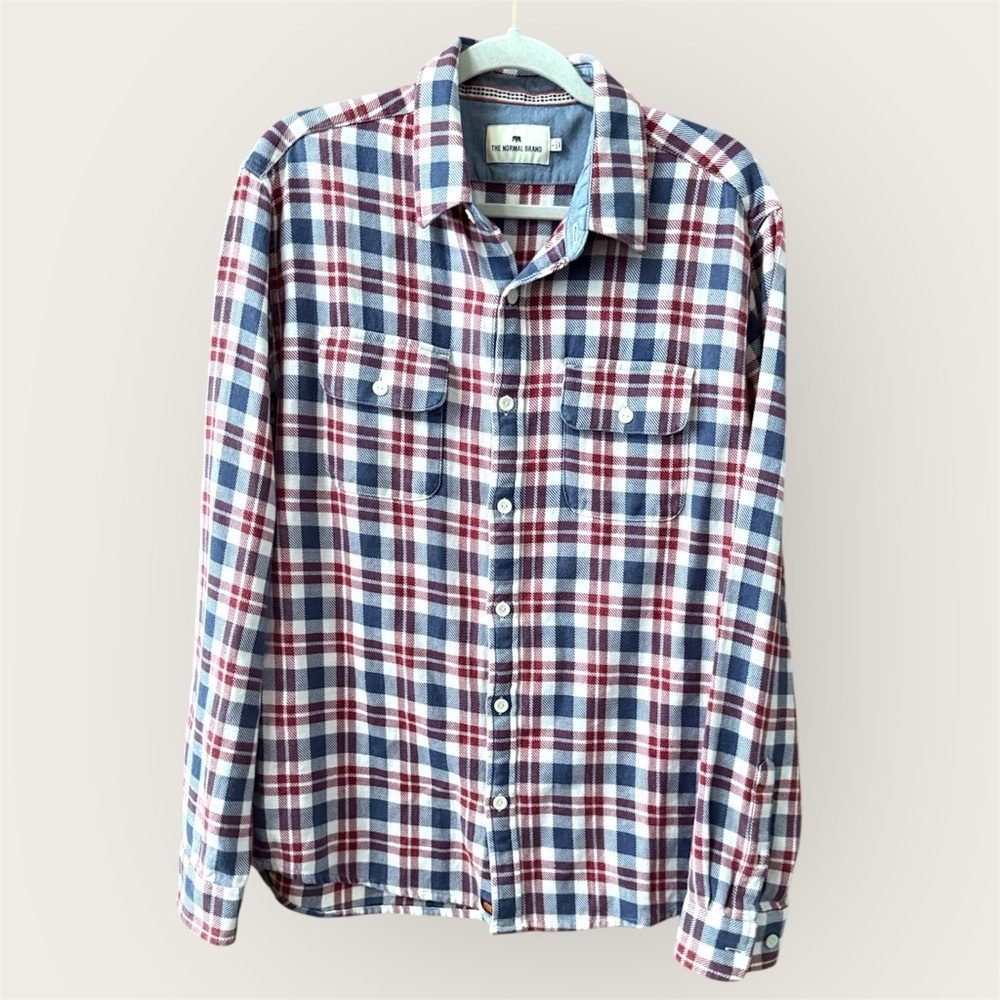 The Normal Brand Men's Plaid Shirt - Red, Blue and White button down long sleeve